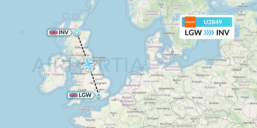 U2849 EasyJet Flight Map: London to Inverness