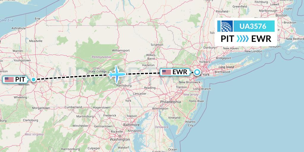 UA3576 United Airlines Flight Map: Pittsburgh to New York