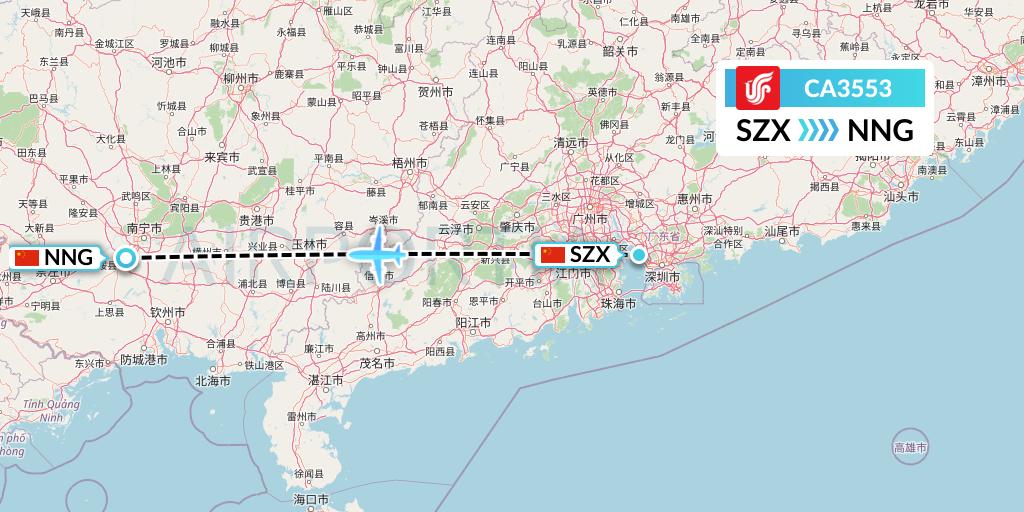 CA3553 Air China Flight Map: Shenzhen to Nanning