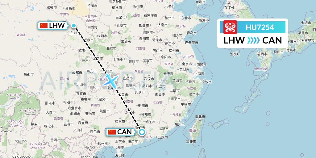 HU7254 Hainan Airlines Flight Map: Lanzhou to Guangzhou