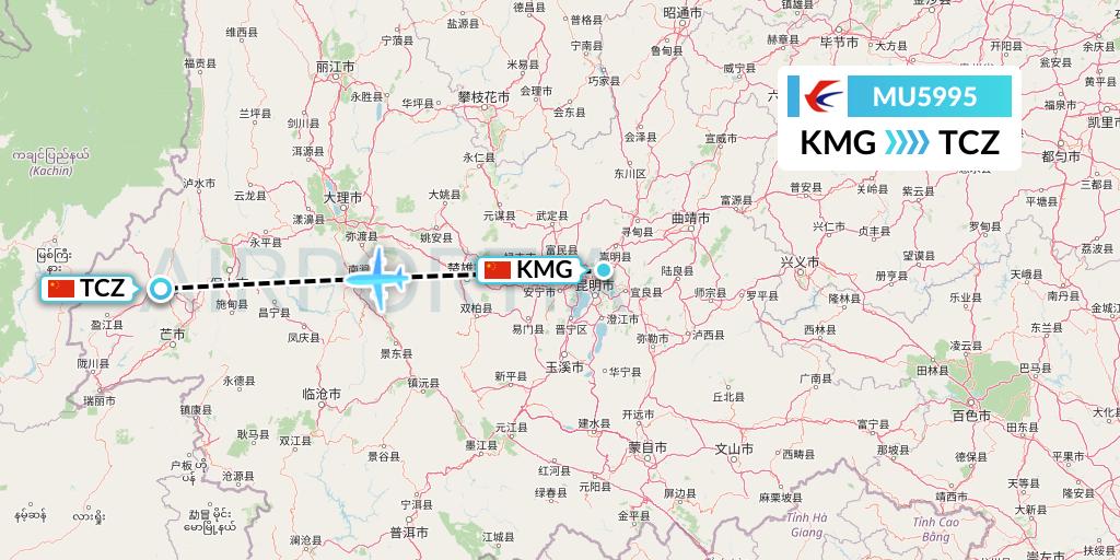 MU5995 China Eastern Airlines Flight Map: Kunming to Tengchong