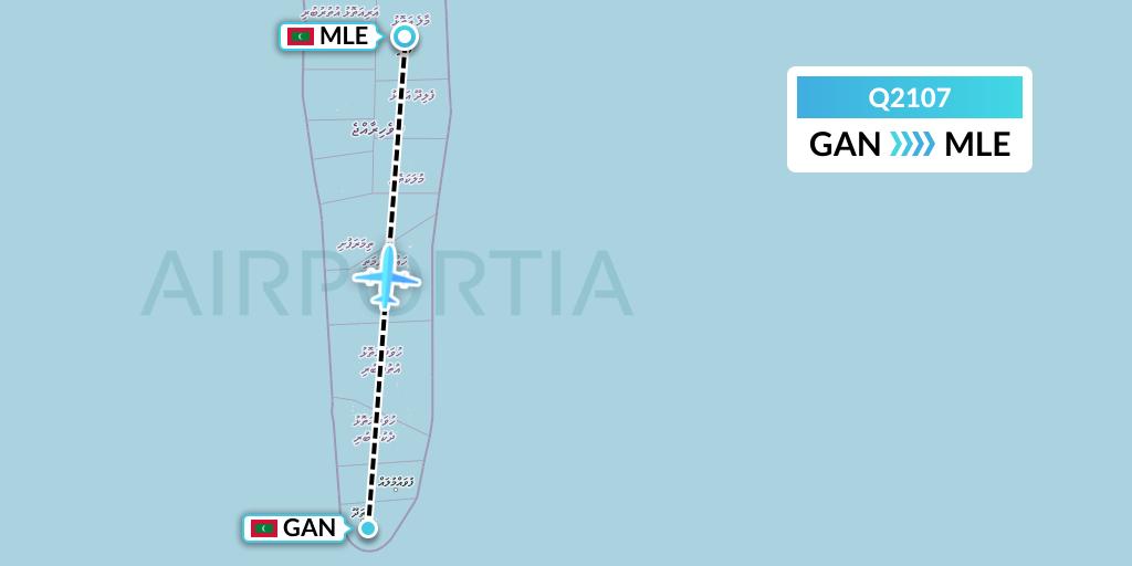Q2107 Maldivian Flight Map: Gan Island to Male
