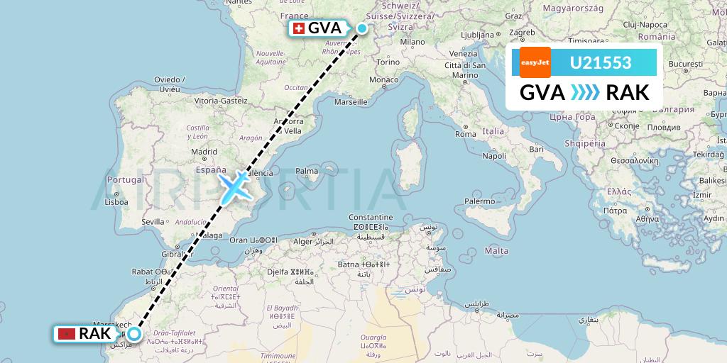U21553 EasyJet Flight Map: Geneva to Marrakesh 