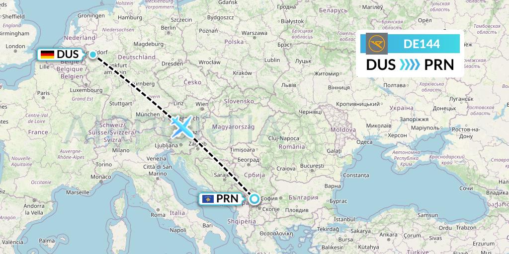 DE144 Condor Flight Map: Dusseldorf to Pristina