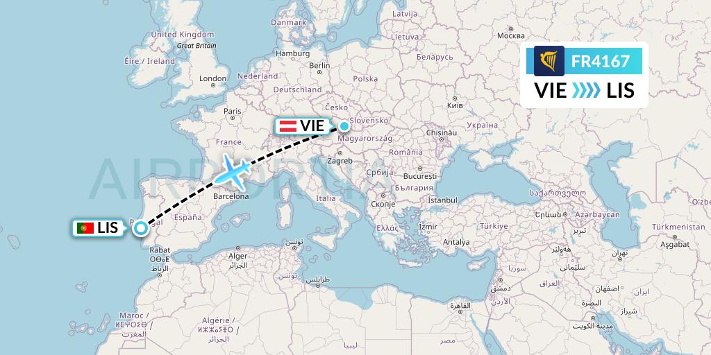 FR4167 Ryanair Flight Map: Vienna to Lisbon