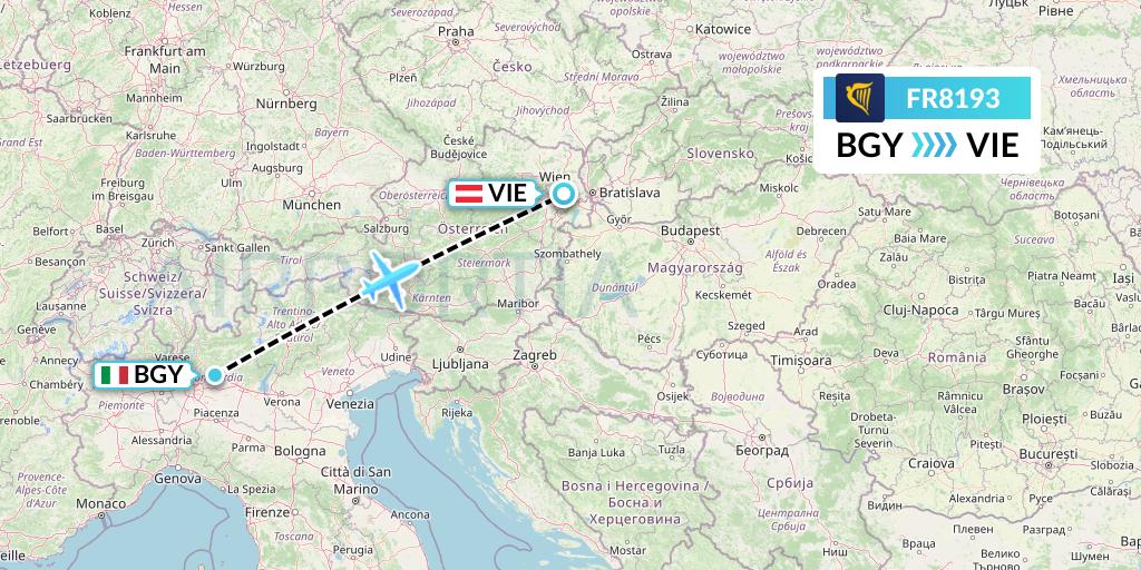 FR8193 Ryanair Flight Map: Milan to Vienna