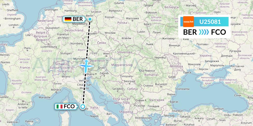 U25081 EasyJet Flight Map: Berlin to Rome