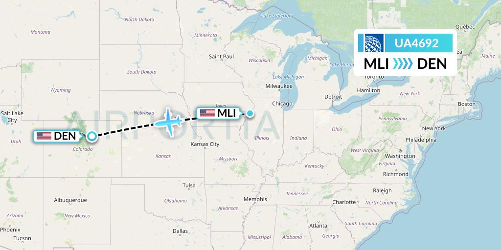 UA4692 United Airlines Flight Map: Moline to Denver