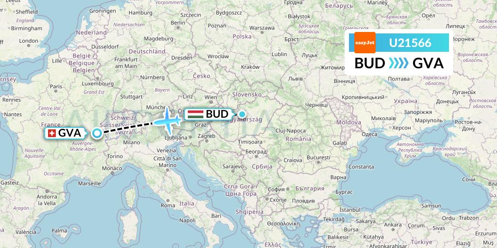 U21566 EasyJet Flight Map: Budapest to Geneva
