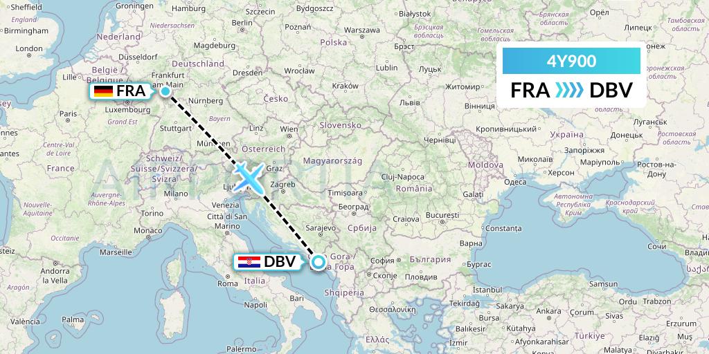 4Y900 Eurowings Discover Flight Map: Frankfurt to Dubrovnik
