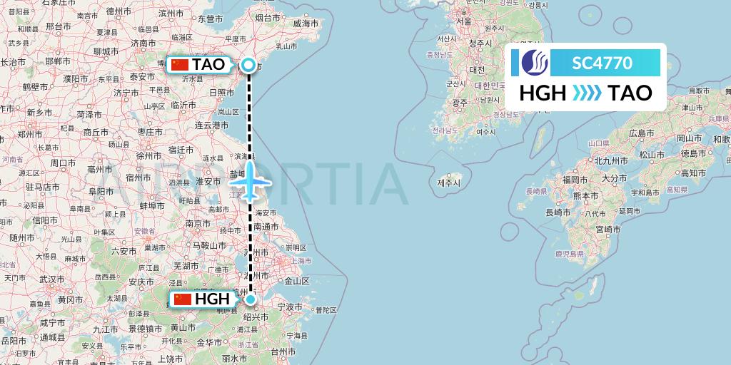 SC4770 Shandong Airlines Flight Map: Hangzhou to Qingdao