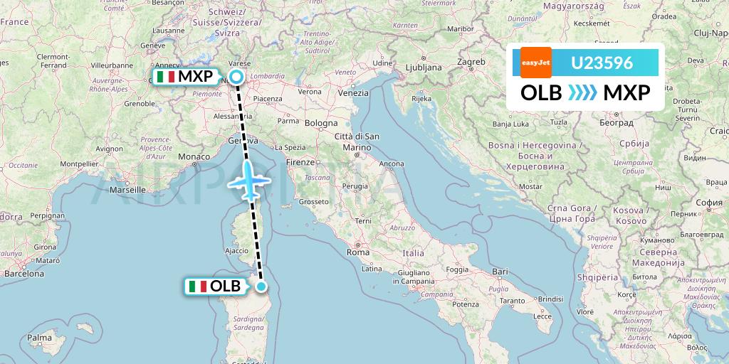 U23596 EasyJet Flight Map: Olbia to Milan