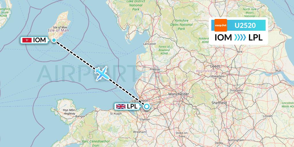 U2520 EasyJet Flight Map: Isle of Man to Liverpool