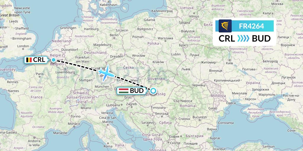 FR4264 Ryanair Flight Map: Brussels to Budapest