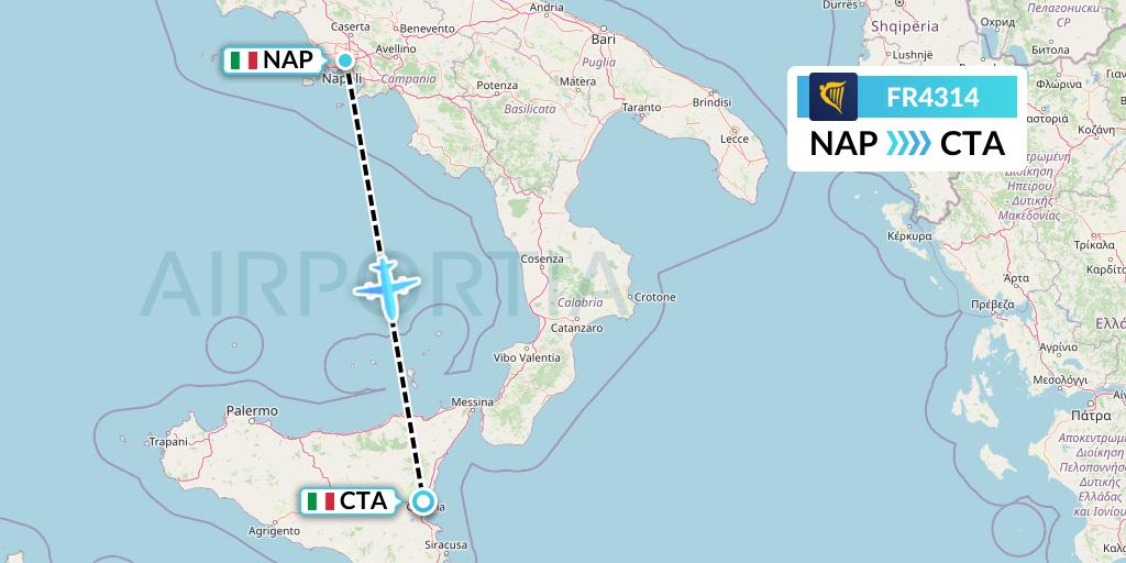 FR4314 Ryanair Flight Map: Naples to Catania