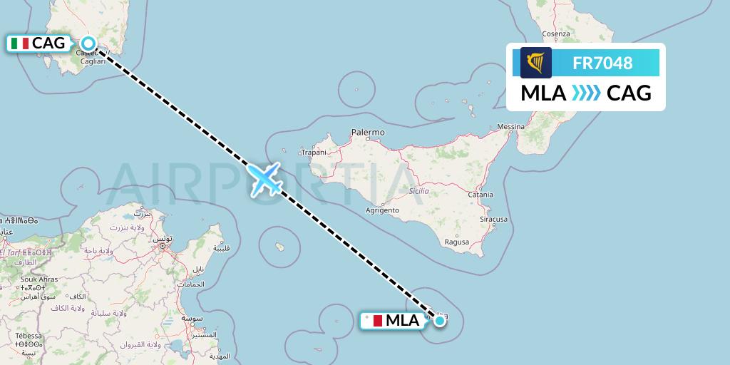 FR7048 Ryanair Flight Map: Malta to Cagliari
