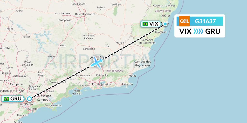 G31637 GOL Transportes Aeros Flight Map: Vitoria to Sao Paulo