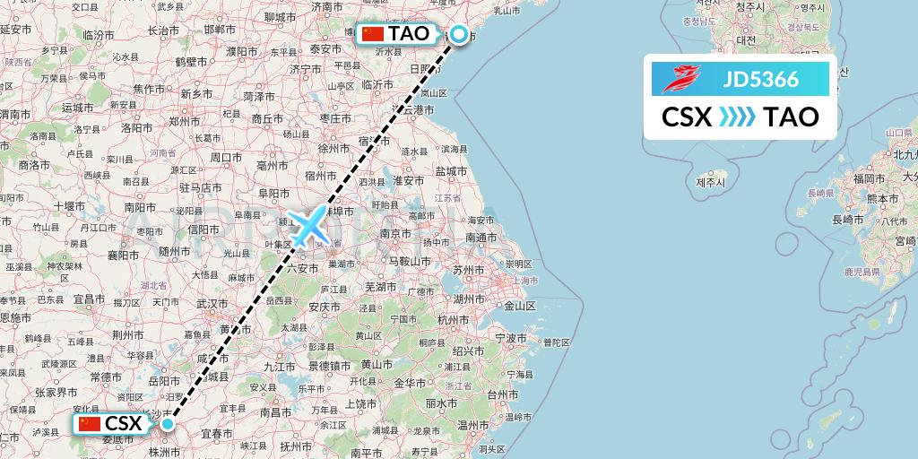 JD5366 Capital Airlines Flight Map: Changsha to Qingdao
