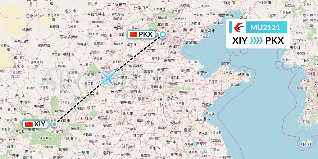 MU2121 China Eastern Airlines Flight Map: Xi'an to Beijing