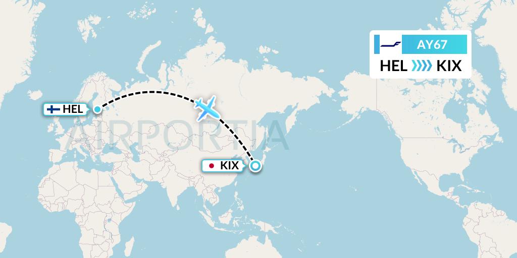 AY67 Finnair Flight Map: Helsinki to Osaka