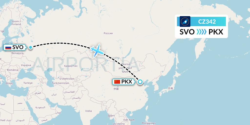 CZ342 China Southern Airlines Flight Map: Moscow to Beijing