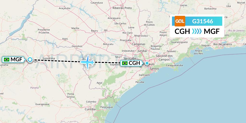 G31546 GOL Transportes Aeros Flight Map: Sao Paulo to Maringa