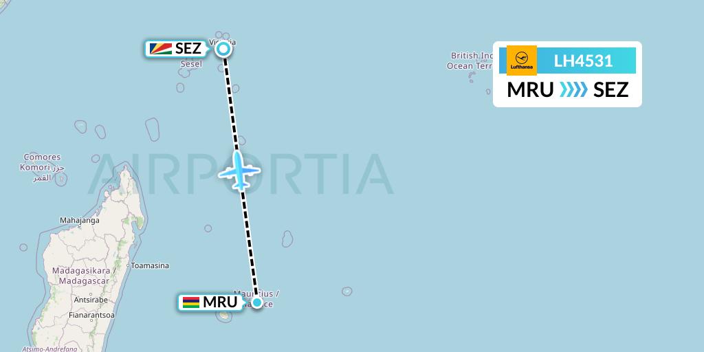 LH4531 Lufthansa Flight Map: Port Louis to Victoria