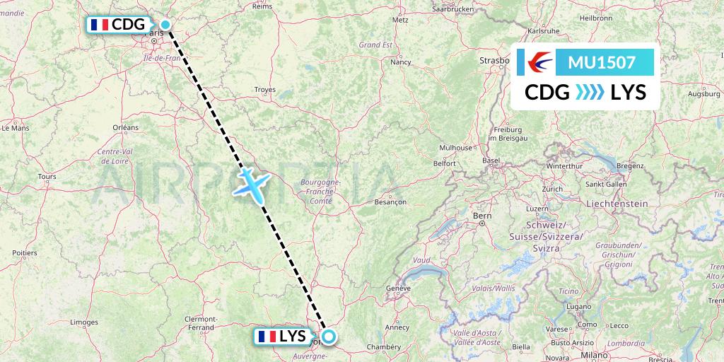 MU1507 China Eastern Airlines Flight Map: Paris to Lyon