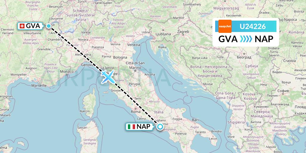 U24226 EasyJet Flight Map: Geneva to Naples