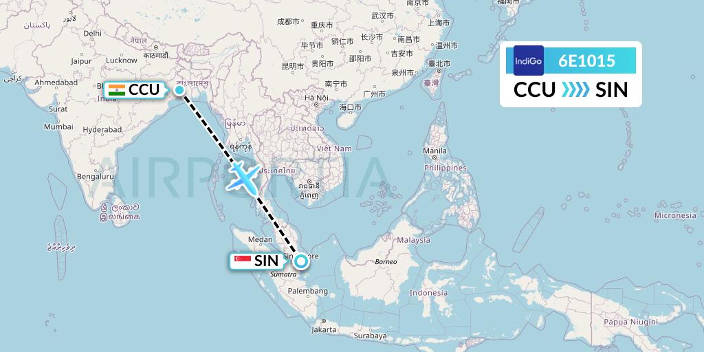 6E1015 IndiGo Airlines Flight Map: Kolkata to Singapore