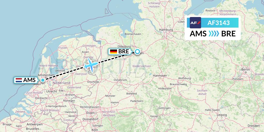 AF3143 Air France Flight Map: Amsterdam to Bremen