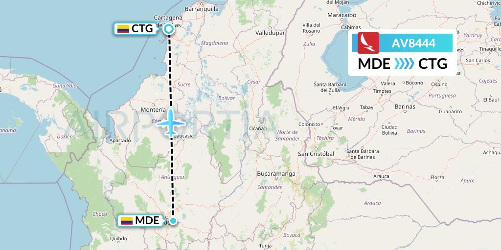 AV8444 Avianca Flight Map: Medellin to Cartagena
