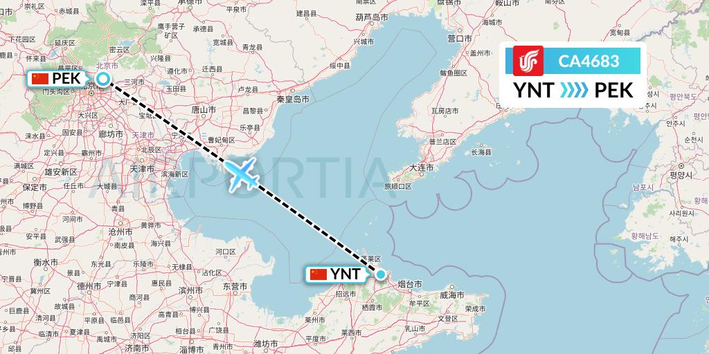 CA4683 Air China Flight Map: Yantai to Beijing
