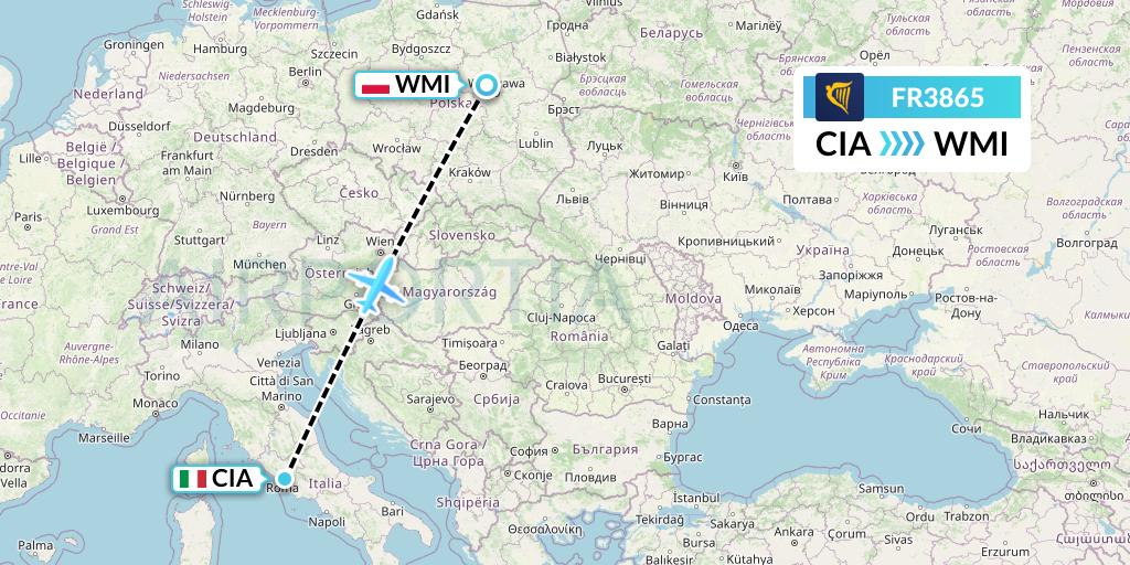 FR3865 Ryanair Flight Map: Rome to Warsaw