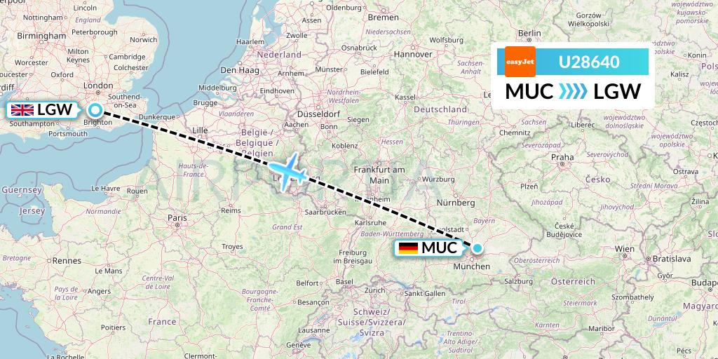 U28640 EasyJet Flight Map: Munich to London