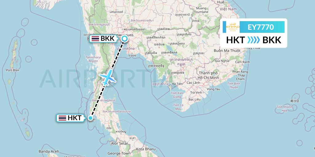 EY7770 Etihad Airways Flight Map: Phuket to Bangkok