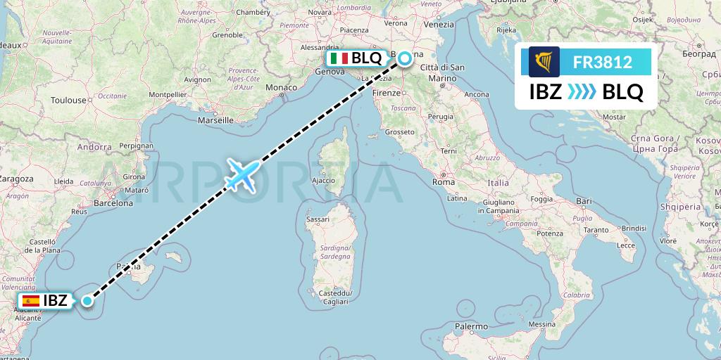 FR3812 Ryanair Flight Map: Ibiza to Bologna