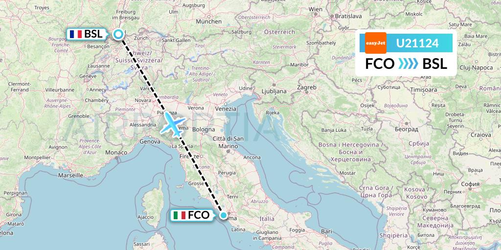 U21124 EasyJet Flight Map: Rome to Basel