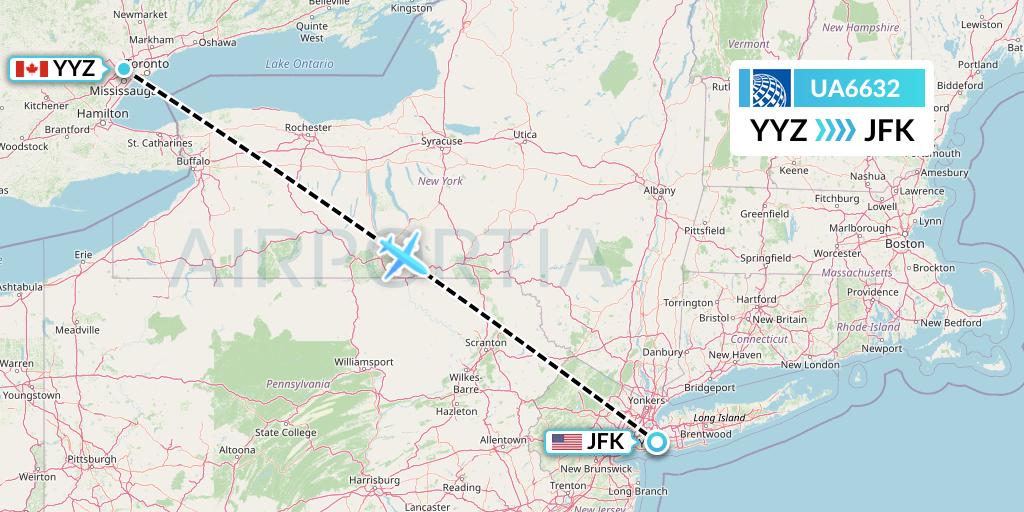 UA6632 United Airlines Flight Map: Toronto to New York
