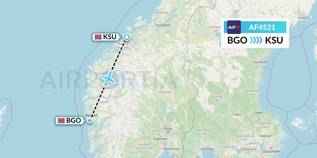 AF4521 Air France Flight Map: Bergen to Kristiansund