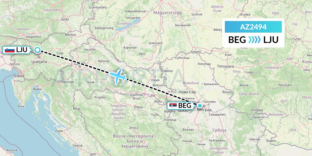 AZ2494 ITA Airways Flight Map: Belgrade to Ljubljana