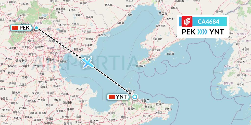 CA4684 Air China Flight Map: Beijing to Yantai