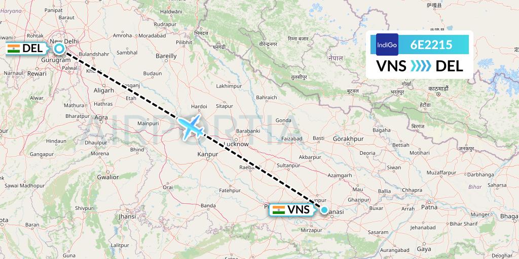 6E2215 IndiGo Airlines Flight Map: Varanasi to Delhi