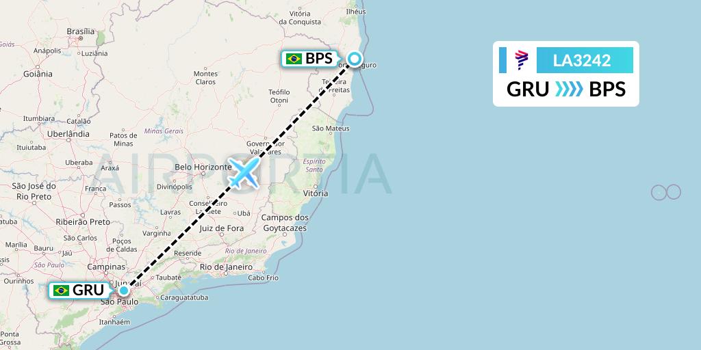 LA3242 LAN Airlines Flight Map: Sao Paulo to Porto Seguro