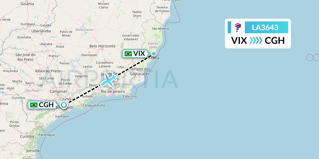 LA3643 LAN Airlines Flight Map: Vitoria to Sao Paulo