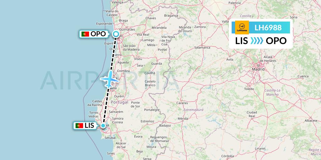 LH6988 Lufthansa Flight Map: Lisbon to Porto