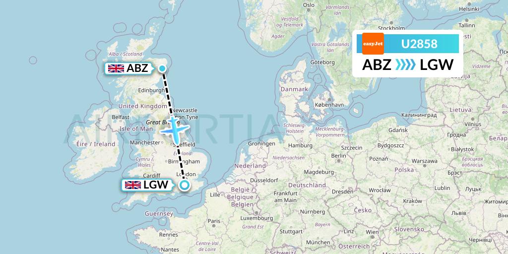 U2858 EasyJet Flight Map: Aberdeen to London