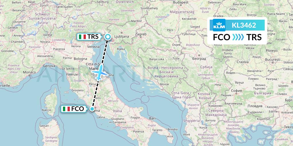 KL3462 KLM Flight Map: Rome to Trieste