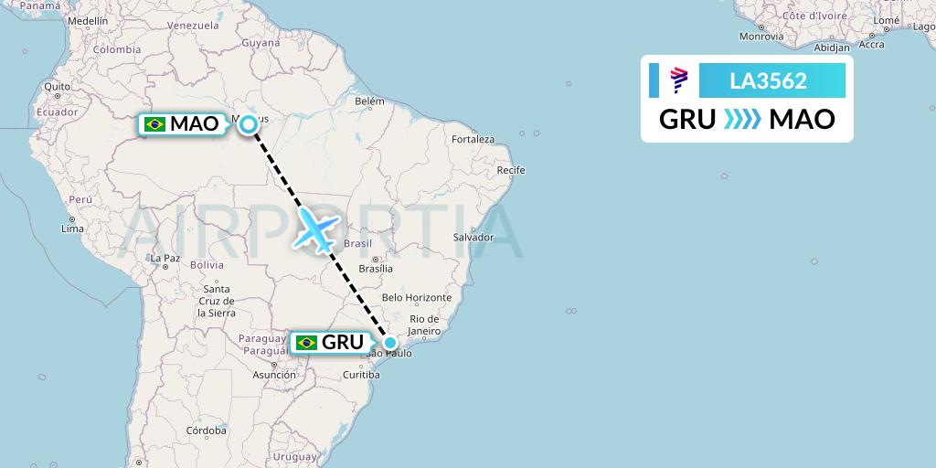 LA3562 LAN Airlines Flight Map: Sao Paulo to Manaus