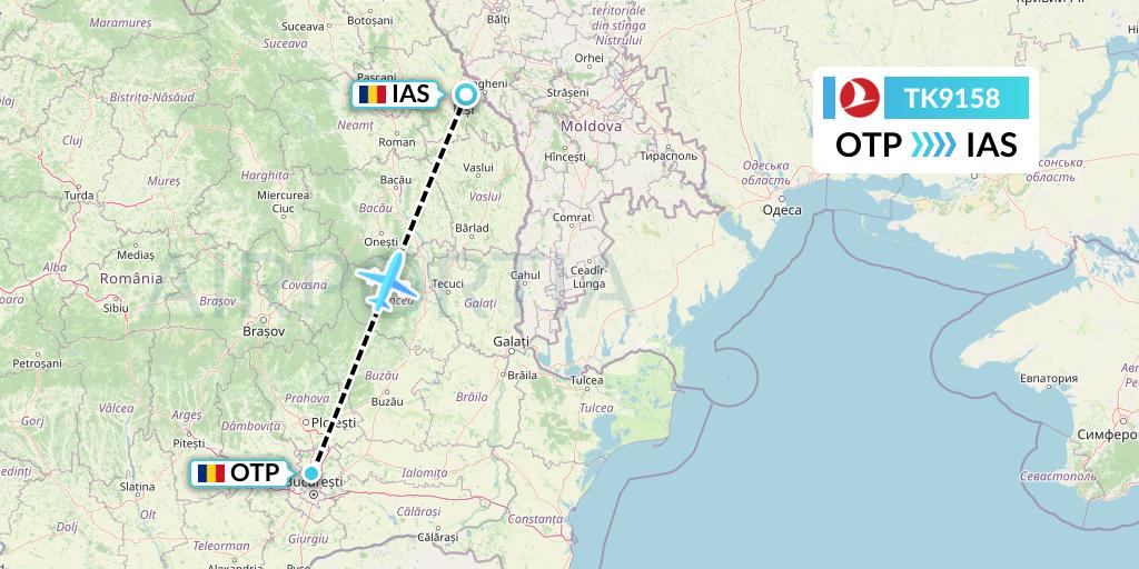 TK9158 Turkish Airlines Flight Map: Bucharest to Iasi